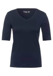 317861- Navy V-Neck T-Shirt- Cecil