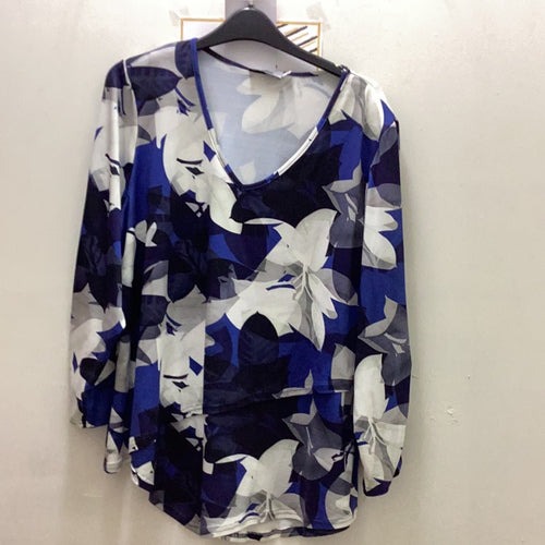 3857 Fm collection Floral Print Top- Blue mix