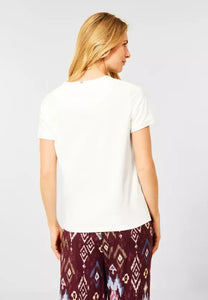 317968- Embroidered Vanilla White T-shirt- Cecil