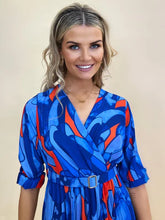 Load image into Gallery viewer, Blue/Red Positano MIDI Dress- Kate &amp; Pippa