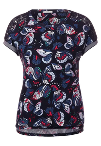 318312- Navy Butterfly Print Top- Cecil