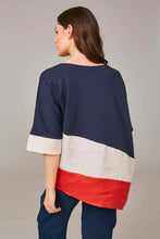 Load image into Gallery viewer, Peruzzi Navy Linen Mix Top