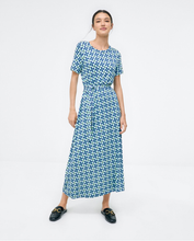 Load image into Gallery viewer, 715- Knotted Crossover Belt Midi Dress- Blue Mix- Surkana