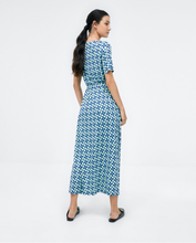 Load image into Gallery viewer, 715- Knotted Crossover Belt Midi Dress- Blue Mix- Surkana